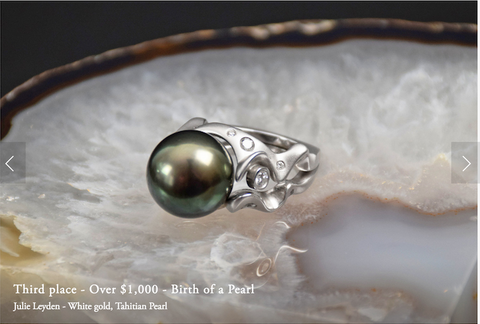 Tahitian black pearl ring on crystal